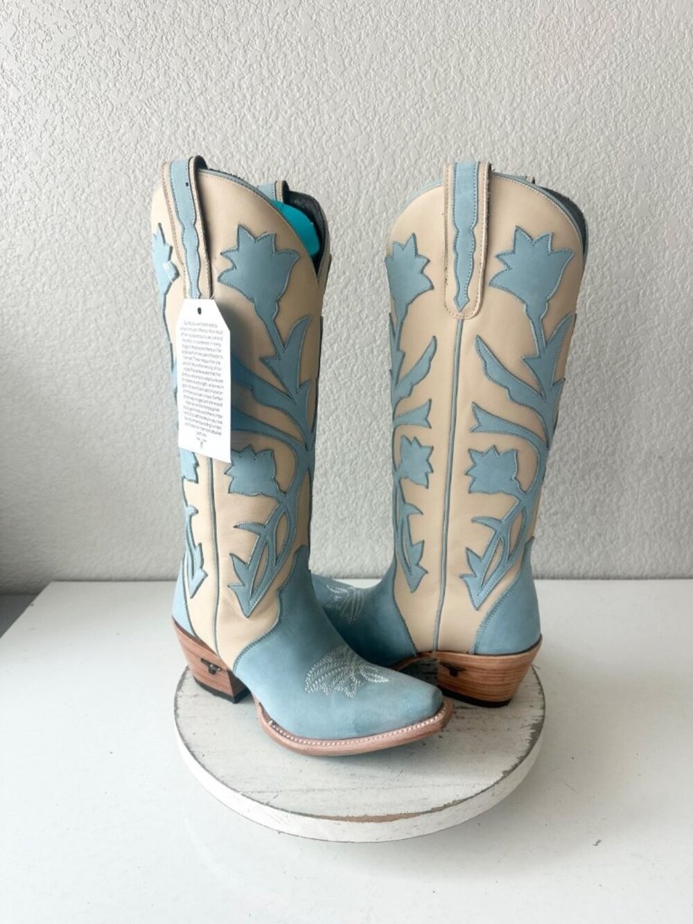 Lane JOLENE Cowboy Boots Blueberry Buttermilk Suede Leather Tall Snip Toe Sz 6